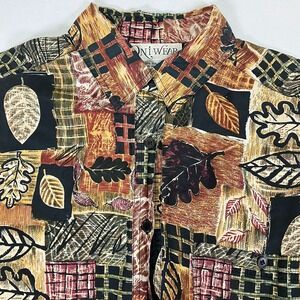 ONI‎ WEAR Womens Brown 100% Silk Fall Autumn Leaf Long Slv Shirt Size M